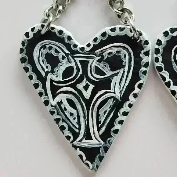 The Craft Witch inspired cross and heart black  and white goth earrings - Picture 6 of 11
